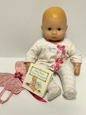 American Girl Bitty Baby Doll Blonde Blue Eyes in Sleeper with Wings & Book